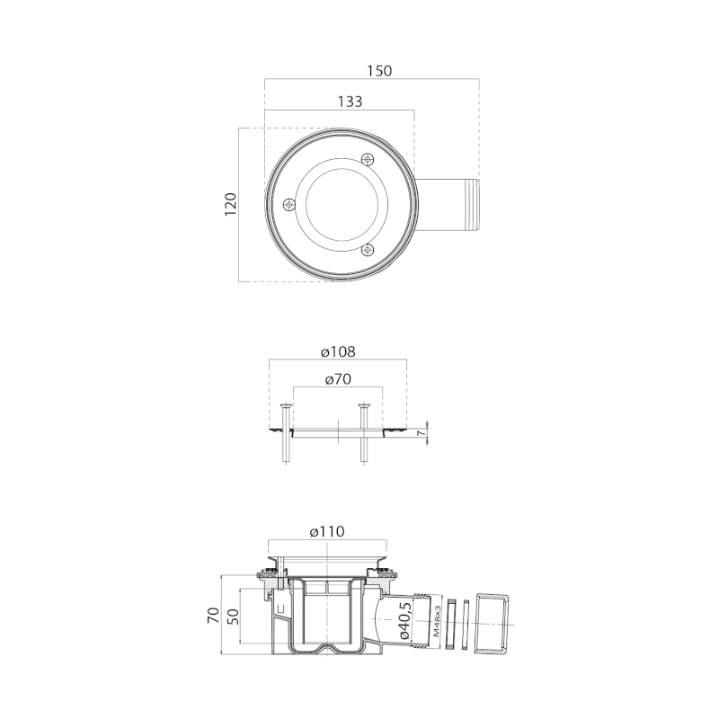 Vaničkový sifon, průměr 90mm, DN40, nízký, krytka creta mat PILDSR208