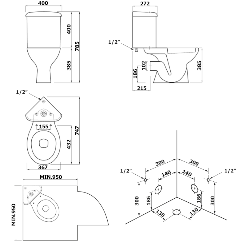 CLIFTON rohové WC kombi, dvojtlačítko 3/6l, zadní odpad, bílá FS1PK