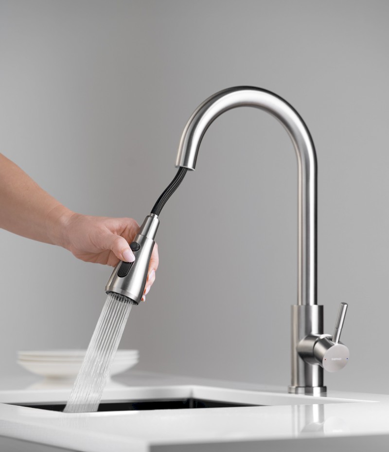 MIKELA stojánková dřezová baterie s výsuvnou sprškou, nikl 1106-30NK