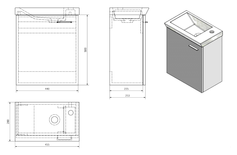 ZOJA/KERAMIA FRESH umyvadlová skříňka 44x50x25,3cm, dub platin 51046DP