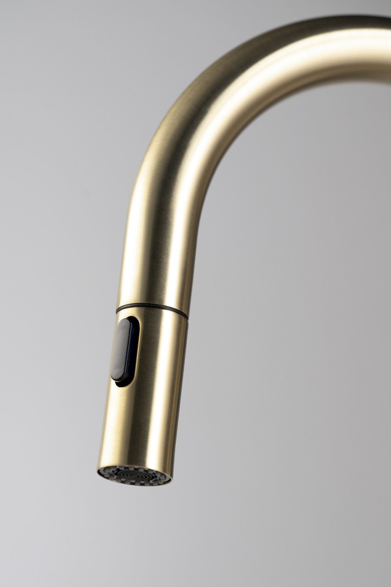 FLAWO stojánková dřezová baterie s výsuvnou sprškou, zlato mat FR576GB