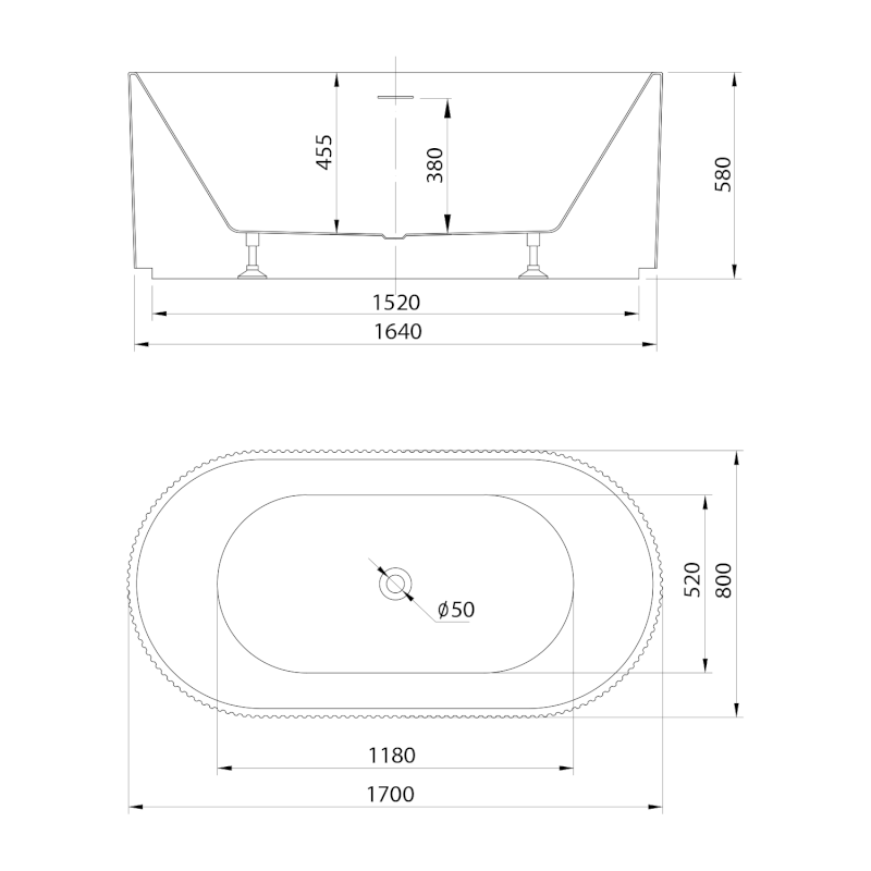 TURIA STRIP volně stojící vana 170x80cm, bílá E2780
