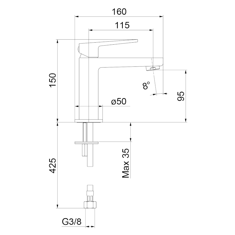 TURSI stojánková umyvadlová baterie, černá mat TI002B