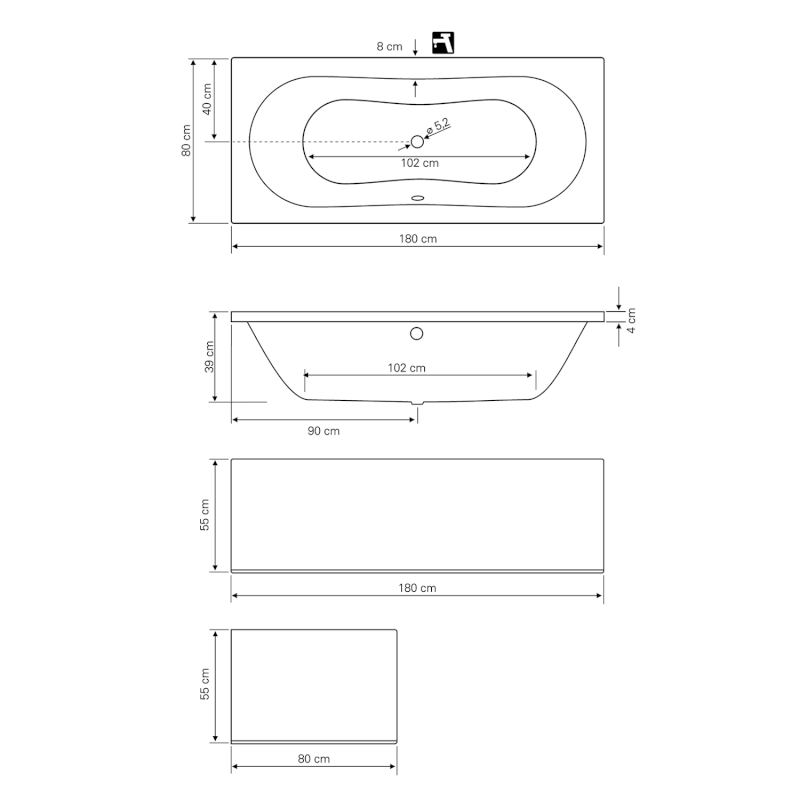 JIZERA vana 180x80x39cm, bílá G1880
