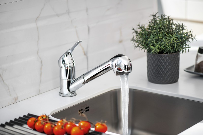 HOFFER stojánková dřezová baterie s výsuvnou sprškou, chrom 424.070.1