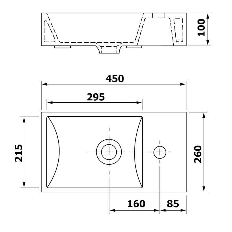 MINOS keramické umývátko, 45x26cm, baterie vpravo, bílá 4057