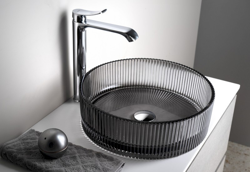 ANHELO skleněné gravírované umyvadlo na desku Ø 39,5cm, černá TY317B