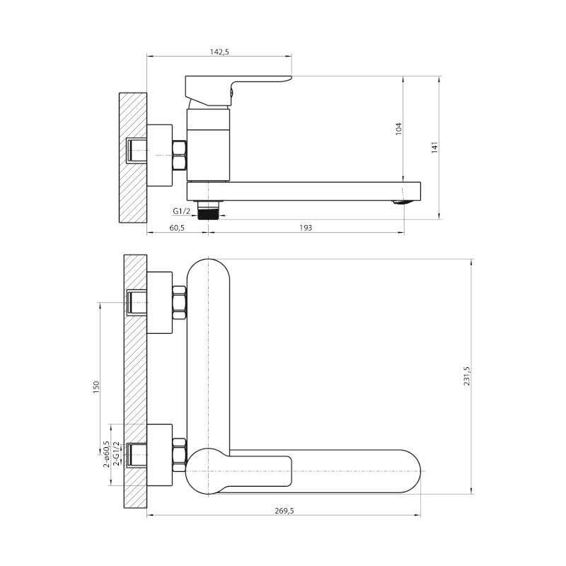 PAX nástěnná vanová baterie, otočné ramínko, chrom XA101