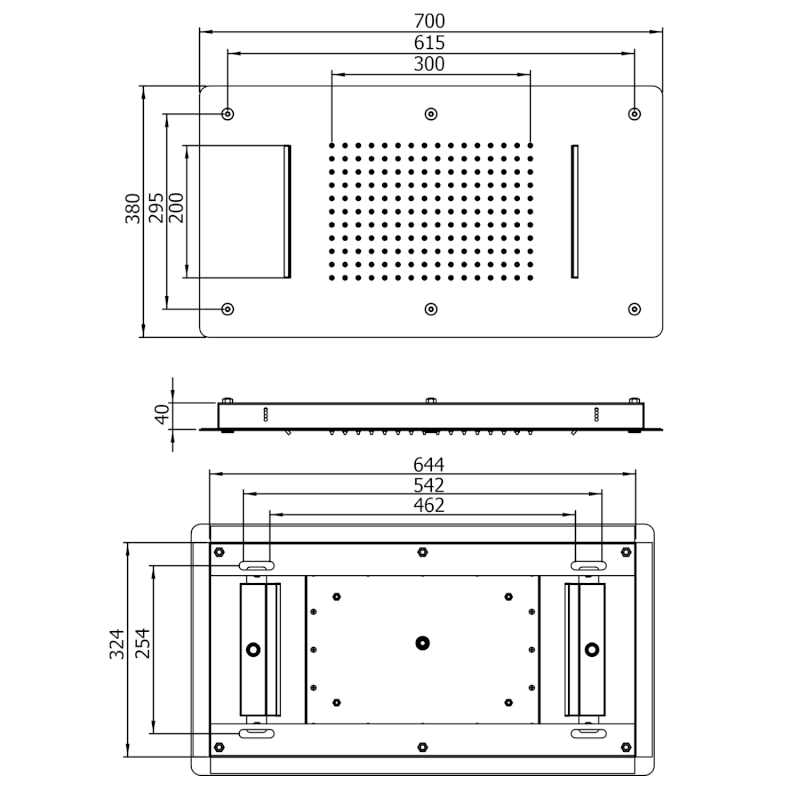 Stropní sprcha do podhledu se dvěma kaskádami, 700x380mm, nerez lesk MS343