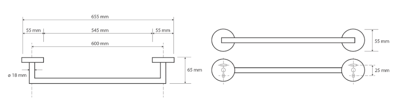 X-ROUND BLACK držák ručníků 600mm, černá mat XR404B
