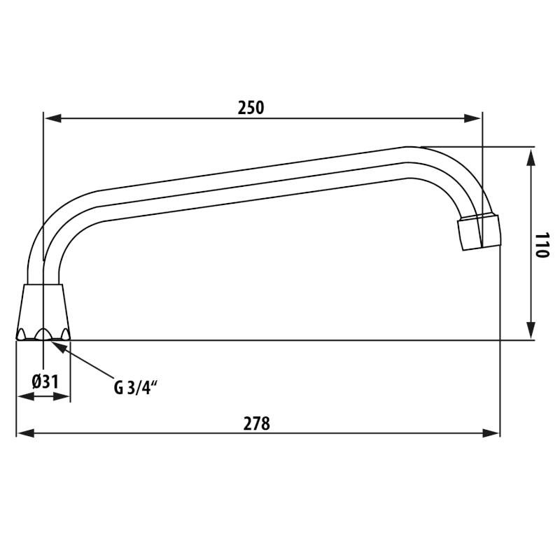 Universální výtokové ramínko k baterii, 250mm, typ-U, chrom 15U250