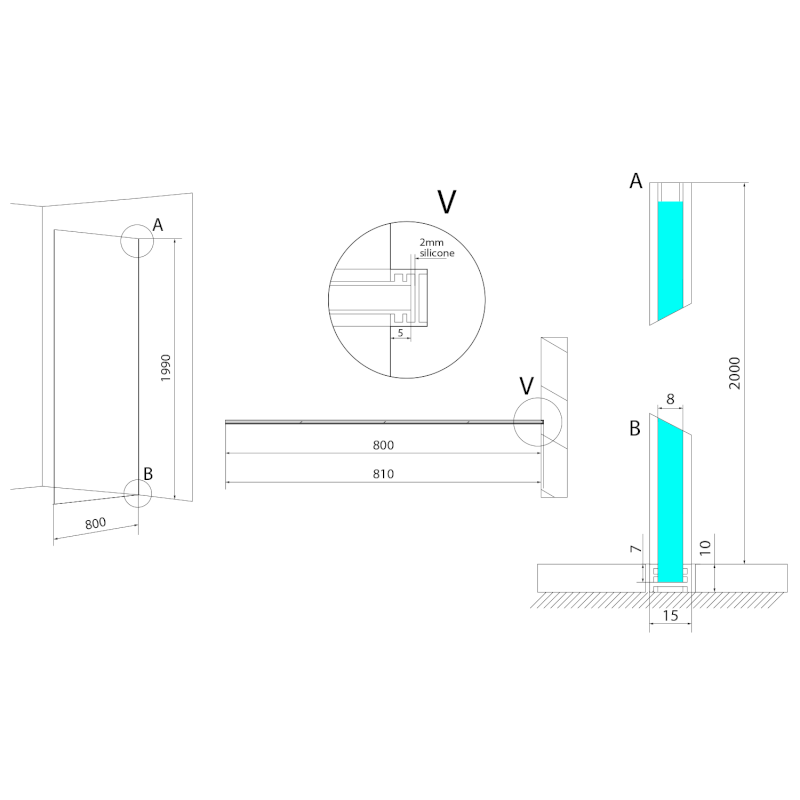 ARCHITEX kalené čiré sklo, 805x1997x8mm AL2218