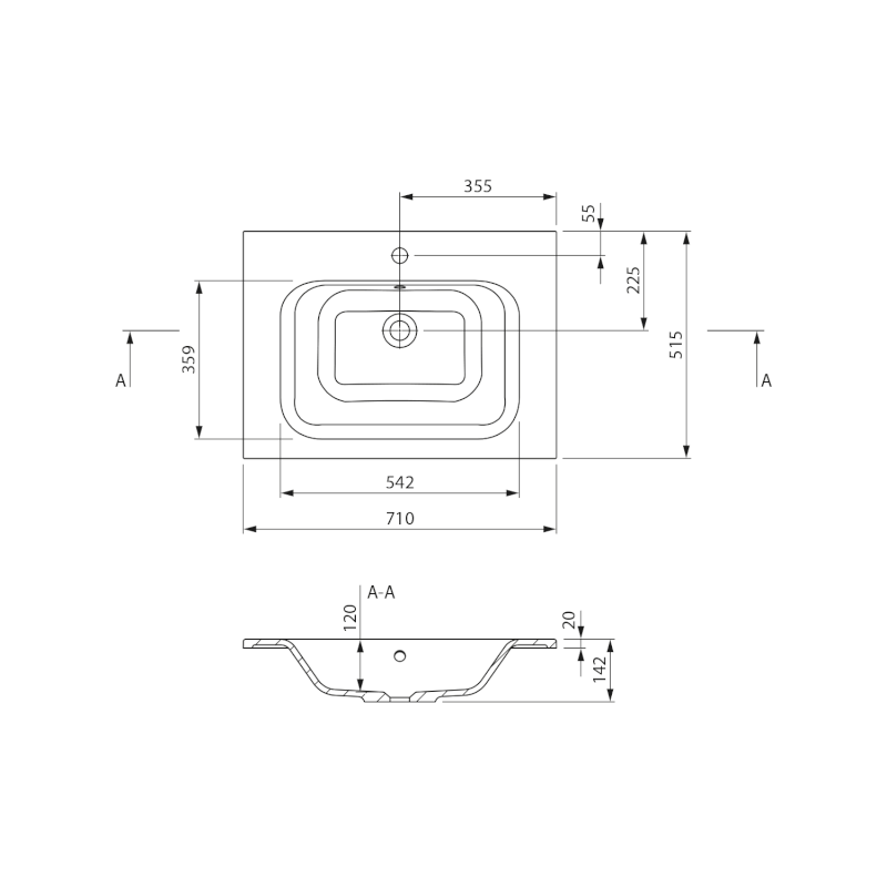 ARECA umyvadlo, litý mramor, 71x51,5cm, bílá AC071