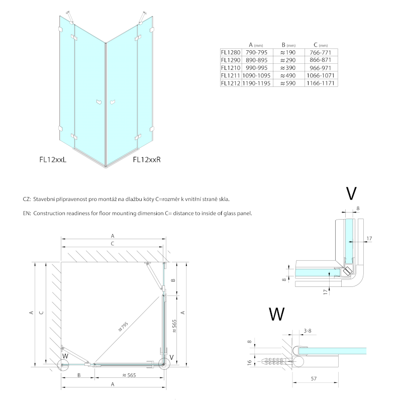 FORTIS EDGE sprchové dveře 1000mm, čiré sklo, pravé FL1210R