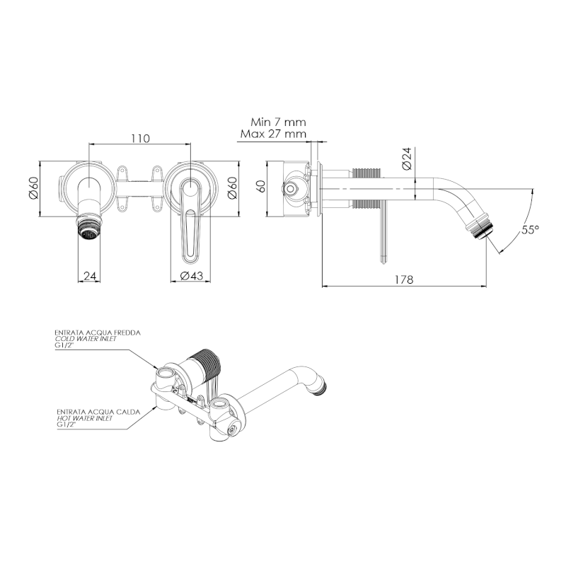 BEBÉ podomítková umyvadlová baterie, chrom BB018