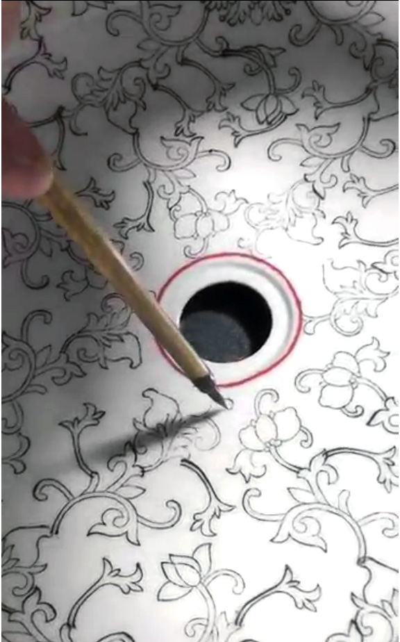 PRIORI keramické umyvadlo na desku, Ø 41 cm, bílá s modrým vzorem PI012