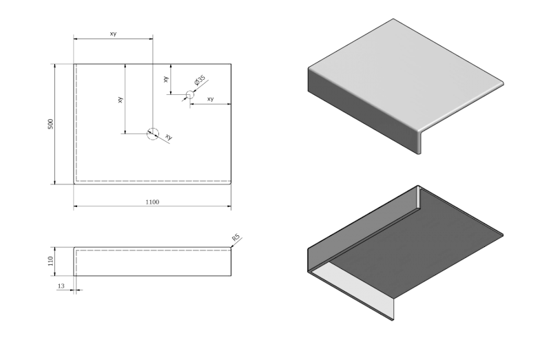 TAILOR rockstone deska 110x50 cm, provedení límce L TR110L