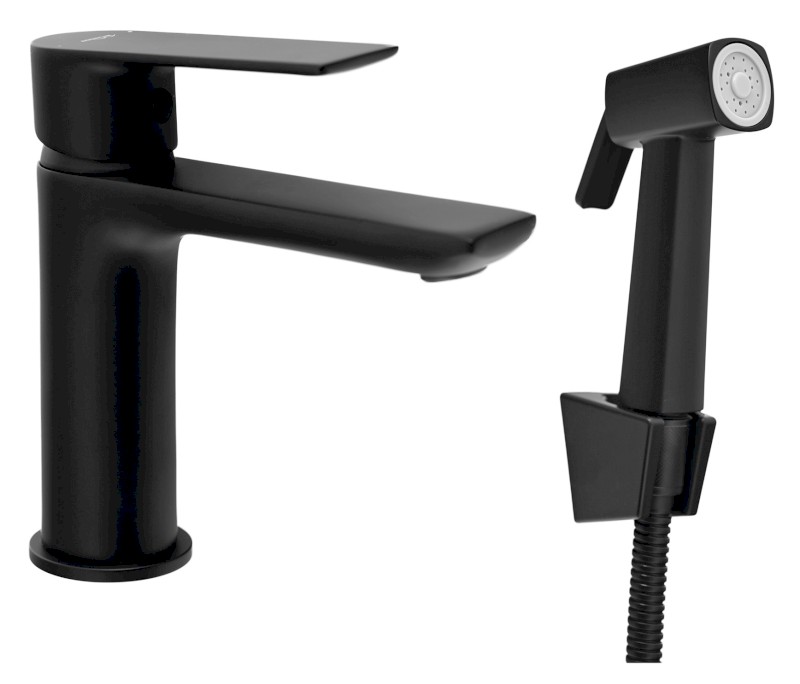 Stojánková umyvadlová baterie s bidetovou sprchou, černá mat SK401B