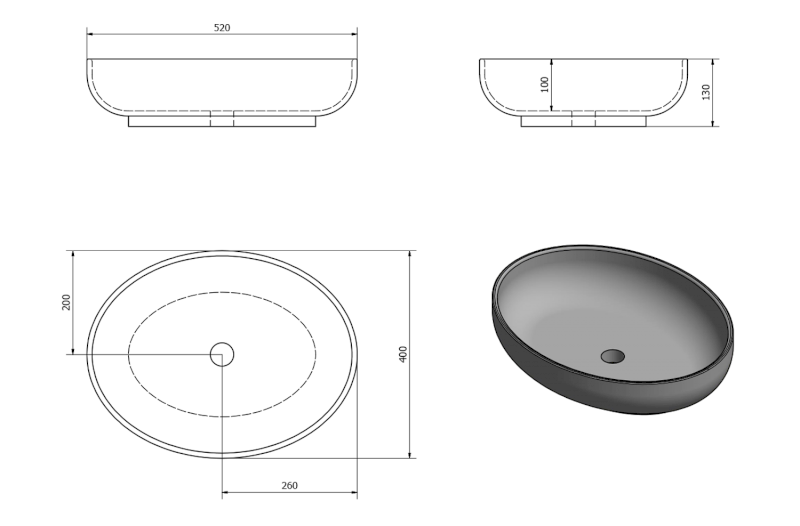 OFELIE keramické umyvadlo na desku, 52x40cm, bílá AR433