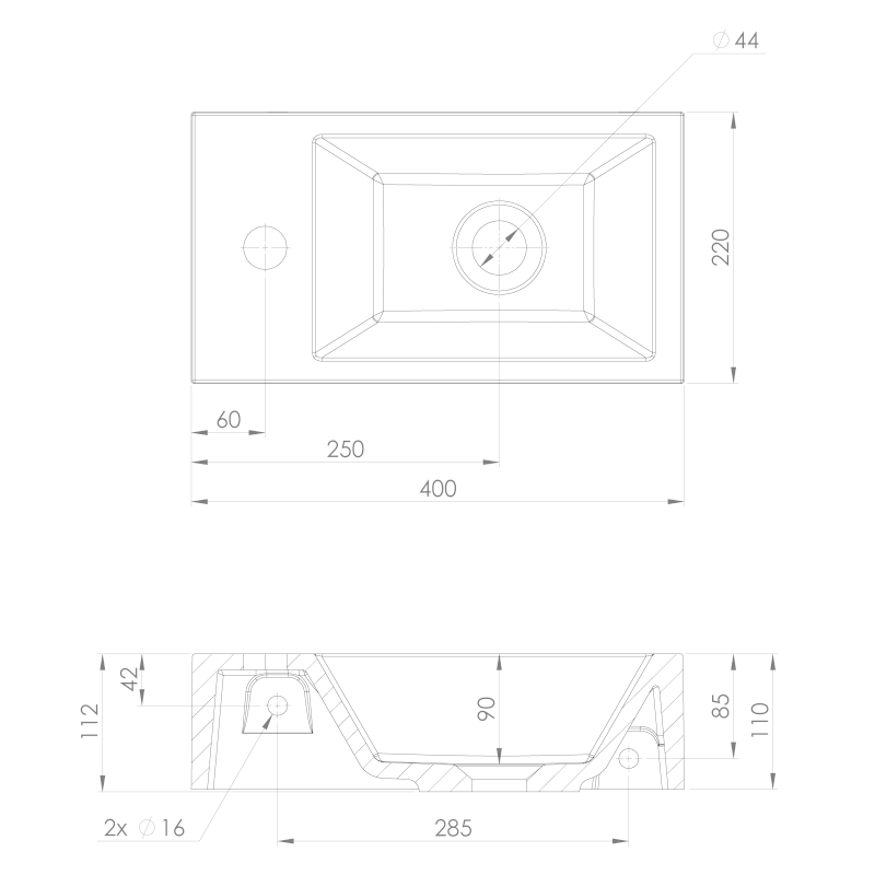 AMAROK umývátko, litý mramor, 40x22cm, baterie vlevo, bílá AR400