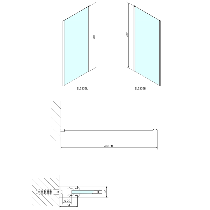 EASY boční stěna 800mm, sklo BRICK EL3238