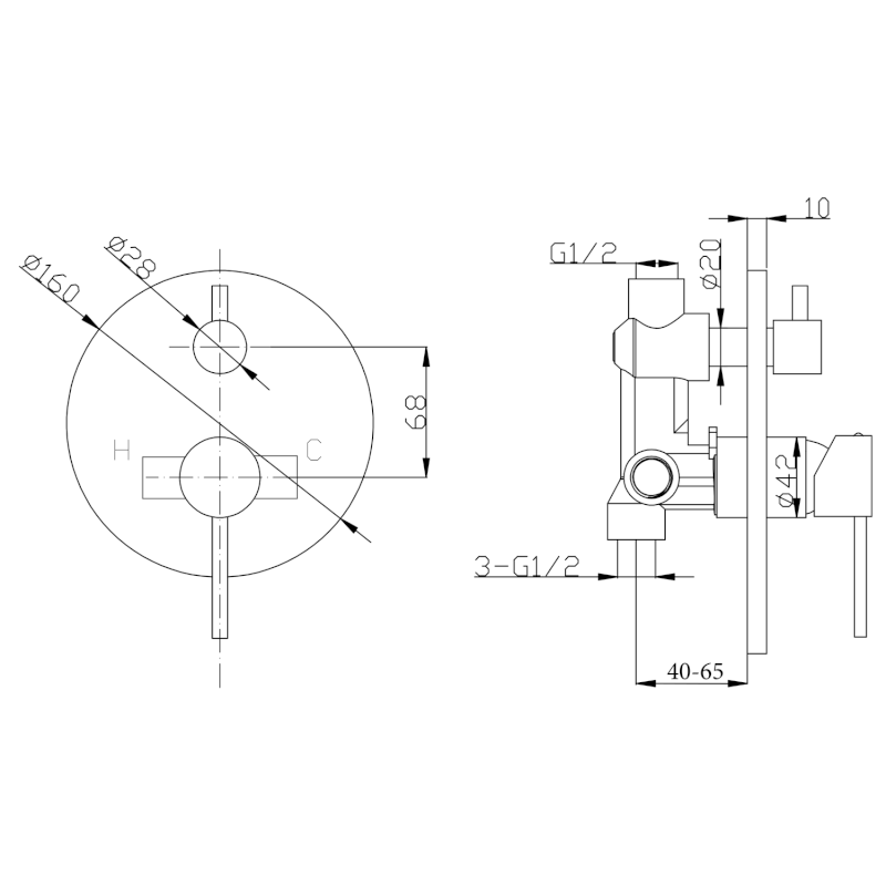 KAI podomítková sprchová baterie, 2 výstupy, otočný přepínač, černá mat KA43/15