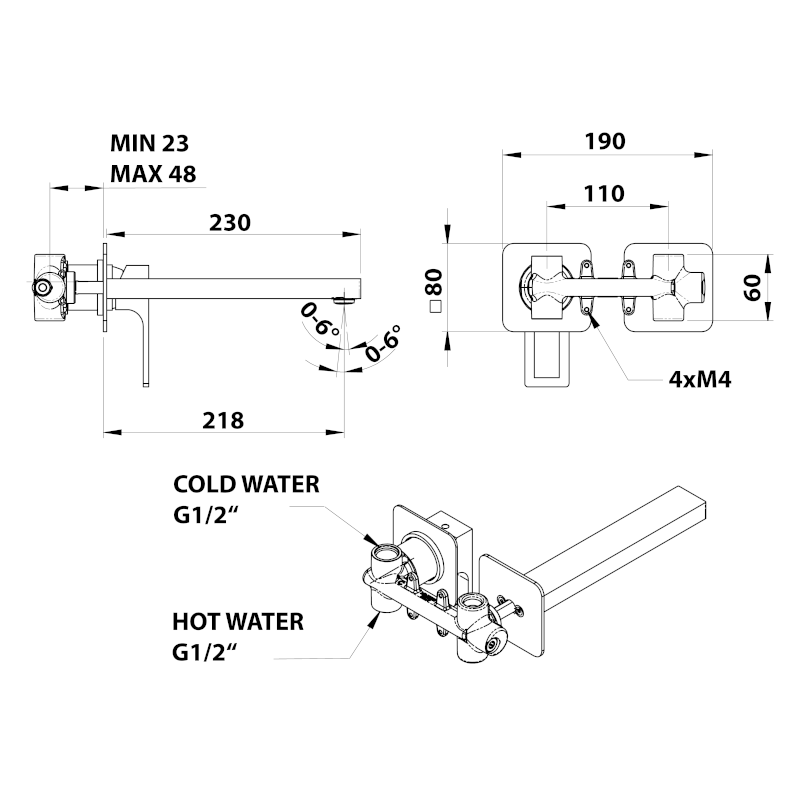 FORATA podomítková umyvadlová baterie, délka hubice 21,5cm, bílá mat FT118/14