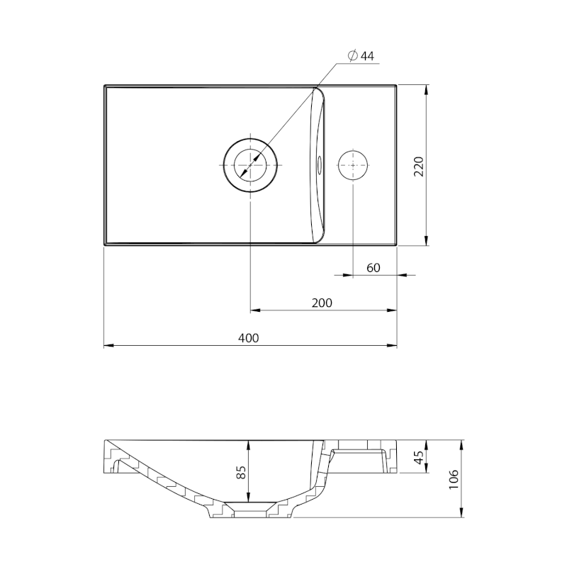 AGOS betonové umývátko 40x22cm, levé/pravé, tmavě hnědá pololesk AS40015