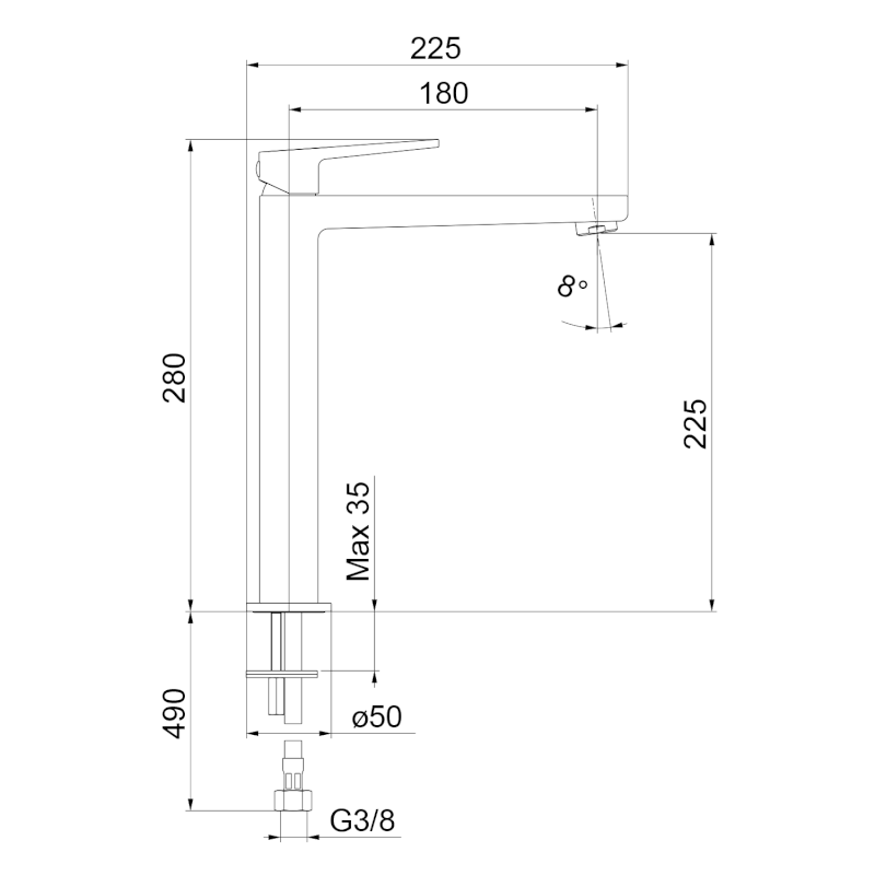 TURSI stojánková umyvadlová baterie vysoká, prodloužená hubice, chrom TI007