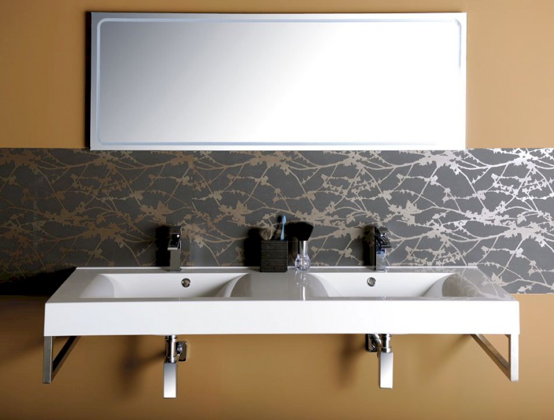 FLAVIA dvojumyvadlo, litý mramor, 160x50cm, bílá 68164