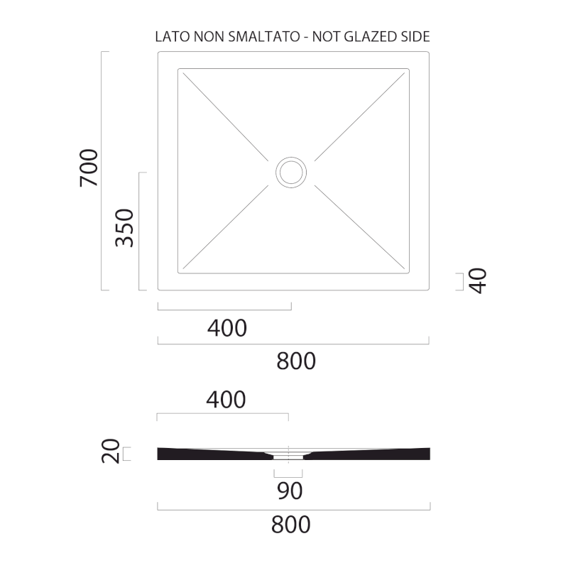 Keramická sprchová vanička, obdélník 80x70x2cm, černá mat 46080726