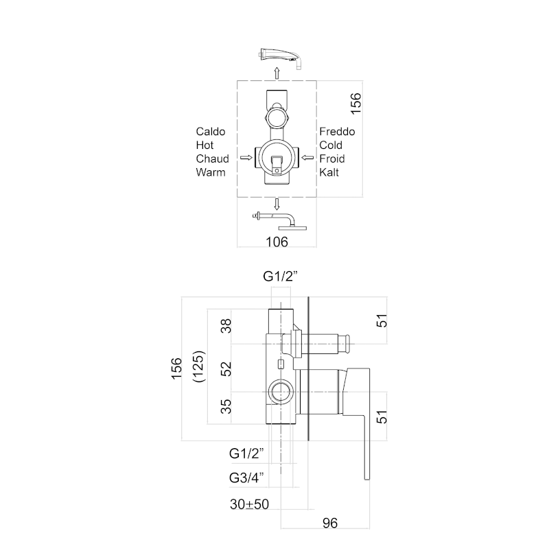 SPECTRE podomítková sprchová baterie, 2 výstupy, černá mat 1102-42B