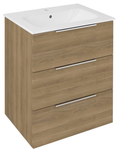 CIRASA umyvadlová skříňka 59,2x75x46cm, 3x zásuvka, dub cuneo CR631-2525