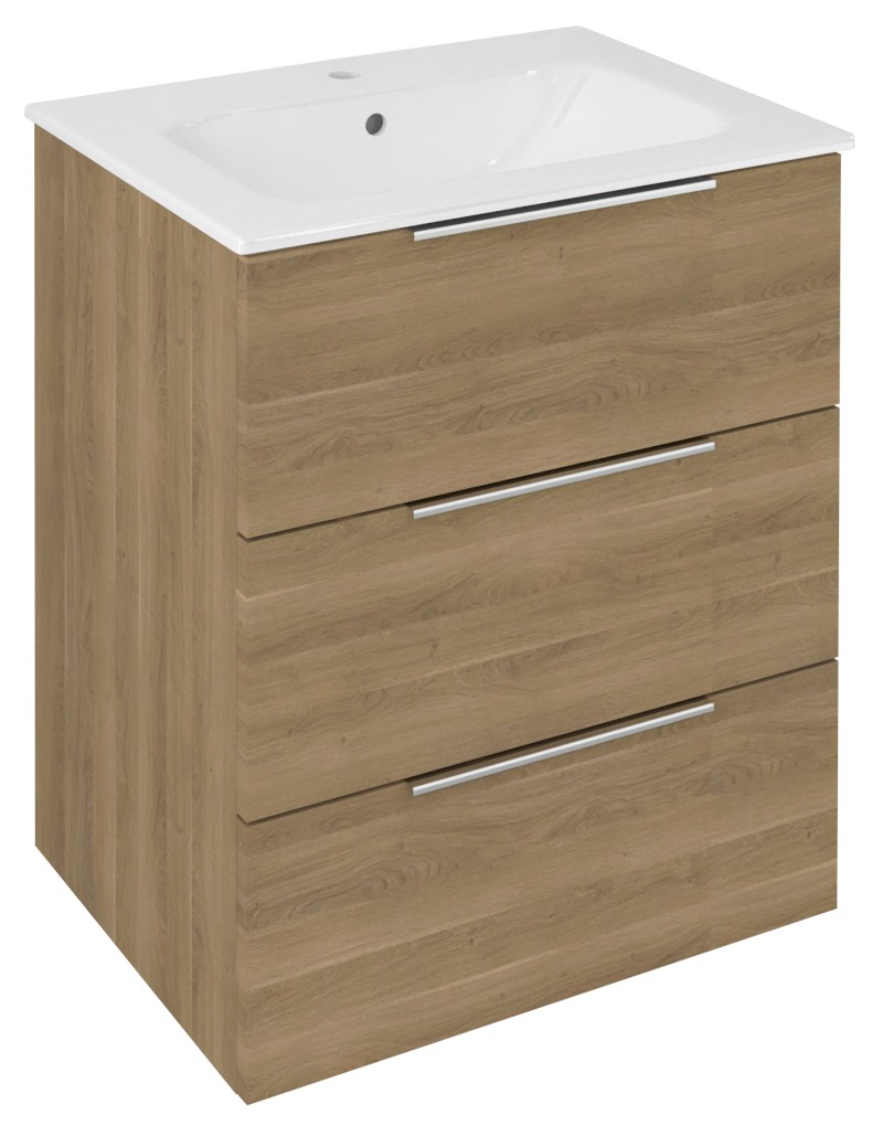 CIRASA umyvadlová skříňka 59,2x75x46cm, 3x zásuvka, dub cuneo CR631-2525