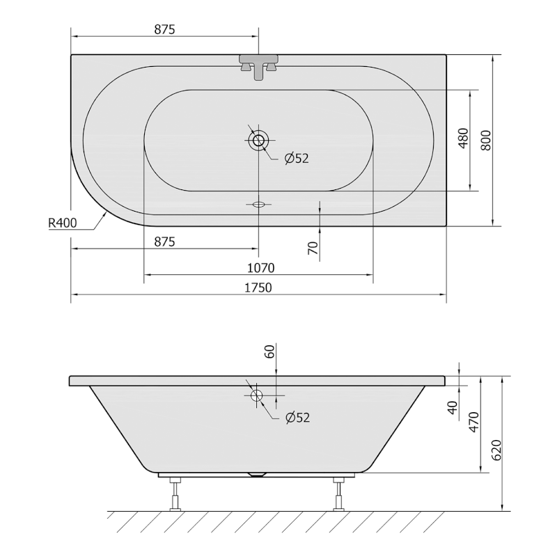 VIVA R asymetrická vana 175x80x47cm, černá mat 78119.21