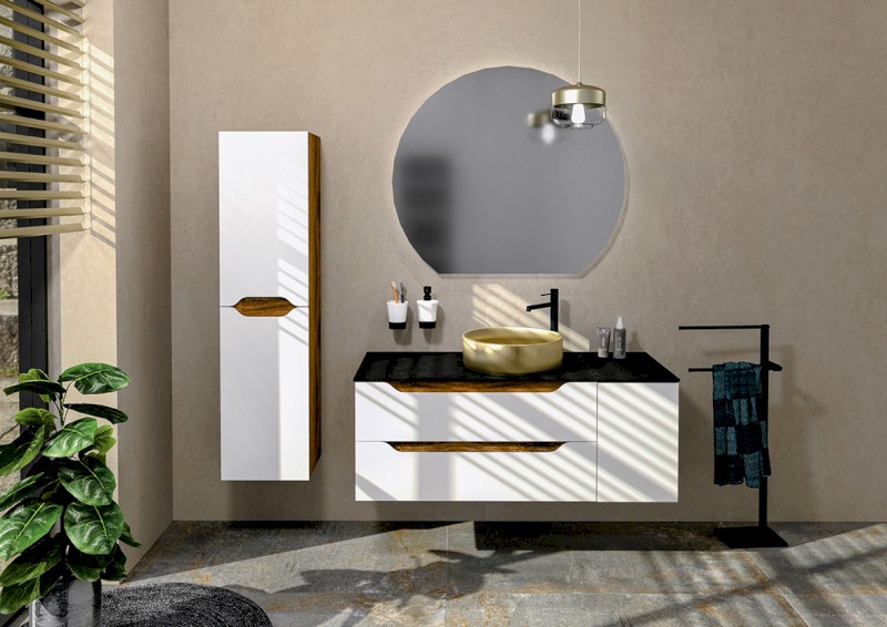 WAVE skříňka vysoká 35x140x30cm, levá/pravá, bílá/dub cuneo WA245-3025