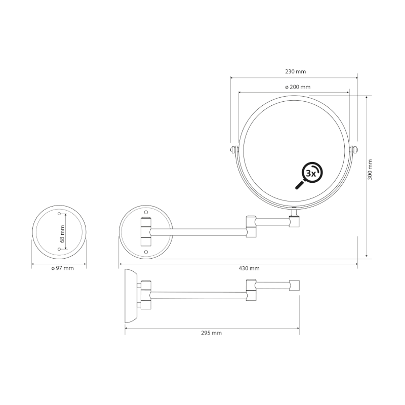 X-ROUND E kosmetické zrcátko závěsné, Ø 200mm, oboustranné, chrom XR010