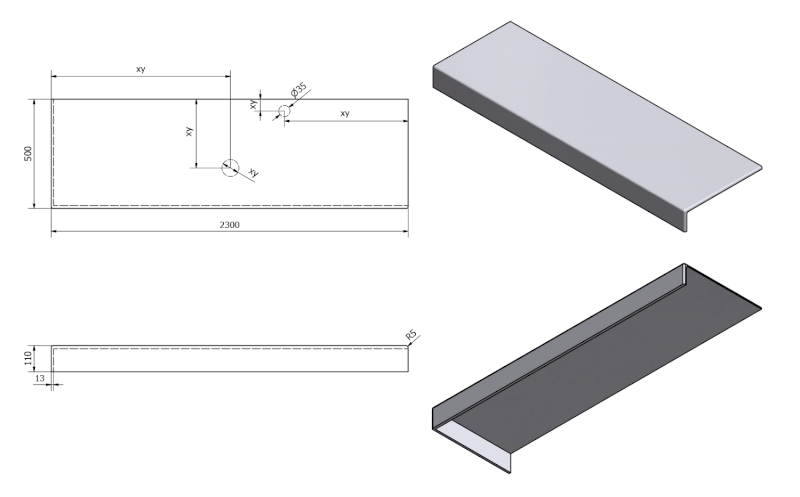 TAILOR rockstone deska 230x50 cm, provedení límce L TR230L