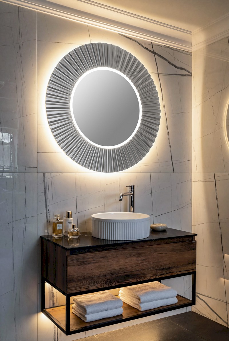 PRIDE STRIP kulaté zrcadlo s LED osvětlením v rámu ø 75cm, stříbrná PD752