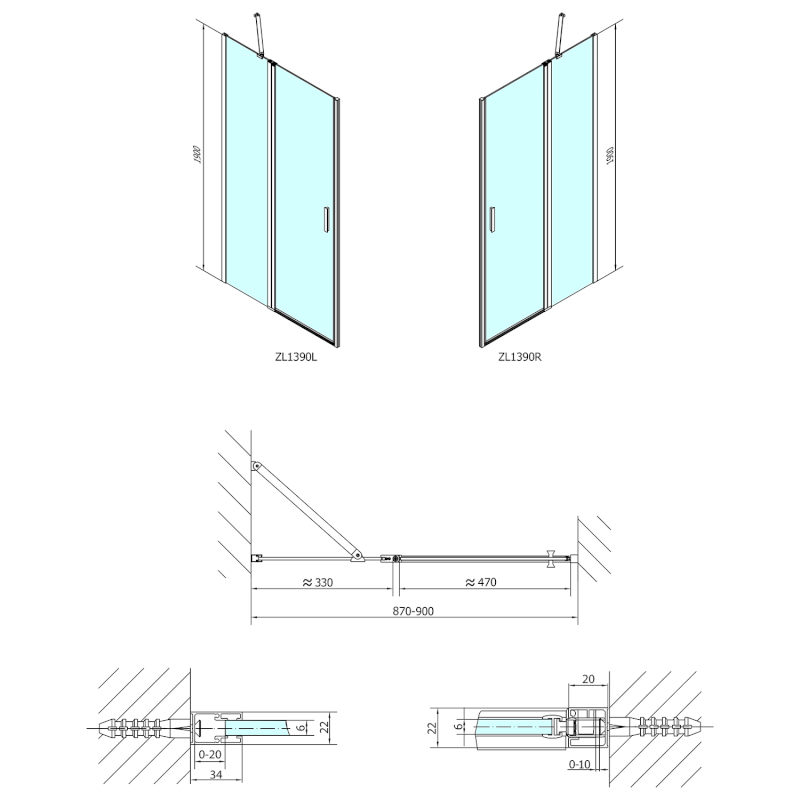 ZOOM sprchové dveře 900mm, čiré sklo ZL1390