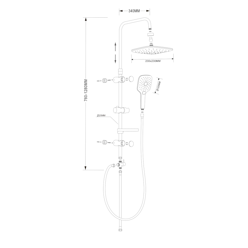 KERA sprchový sloup s napojením na baterii, černá mat SL435