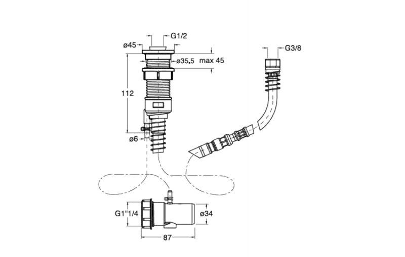 FOLLOW ME sprchová průchodka s odvodněním na okraj vany vč. hadice a drenážního kusu, kulatá, černá mat PD46713