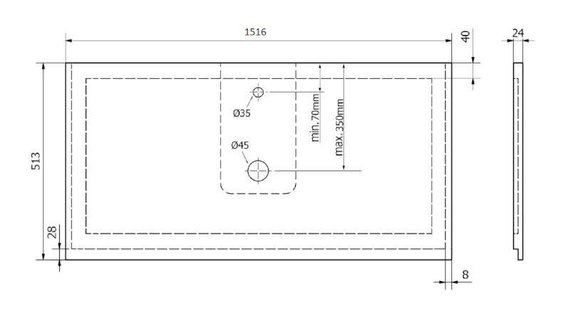 TREOS pracovní deska 1516x513mm, rockstone, bílá mat TX152-0101