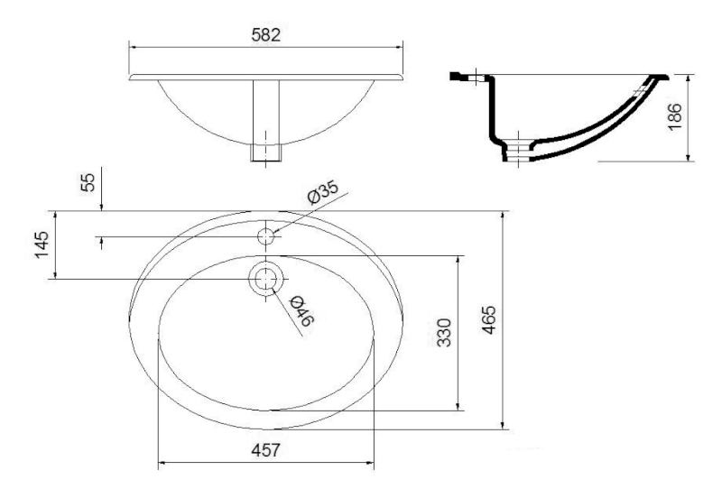 TROPICO keramické umyvadlo zápustné, 58x46cm, bílá TP230