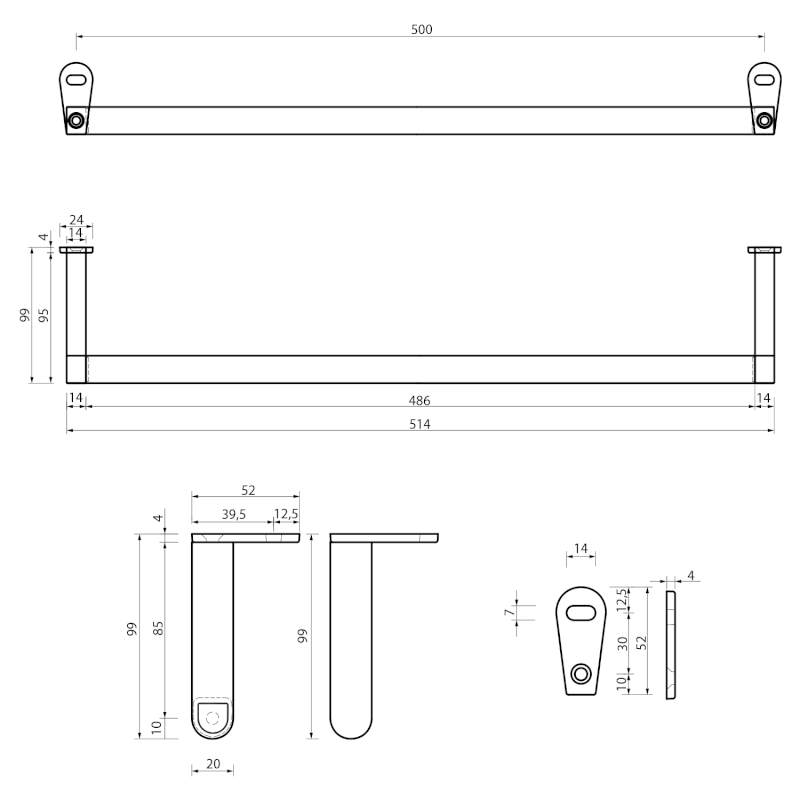 CLASSIC čelní držák ručníků 60cm, chrom PACL60