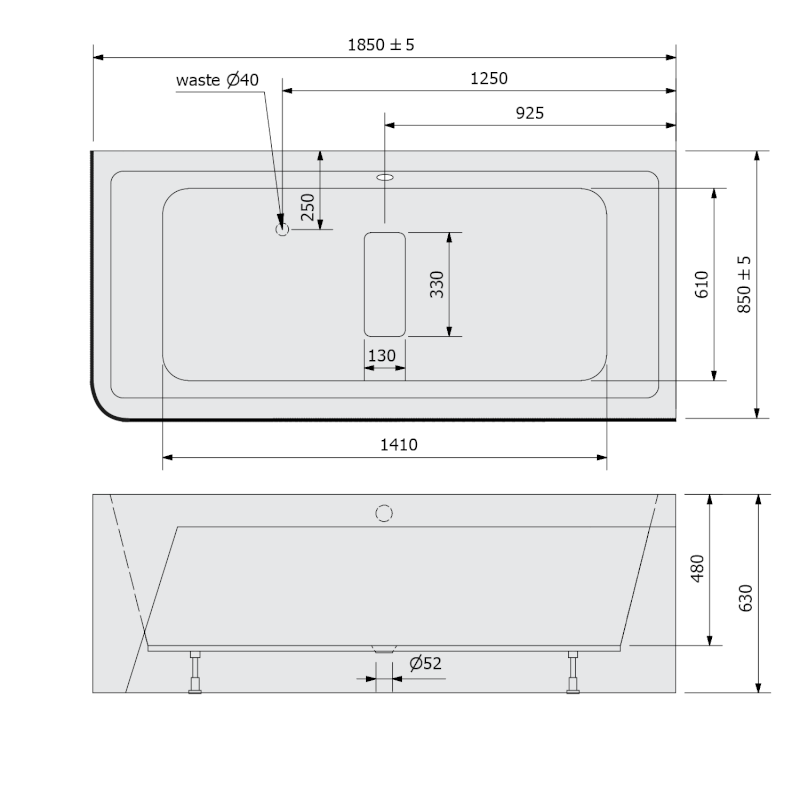 MARLENE CURVE R MONOLITH obdélníková vana 185x85x63cm, bílá/černá 71607MCRB