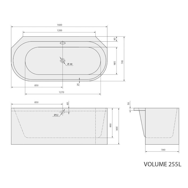 ASTRA AL MONOLITH rohová vana 160x75x60cm, bílá 33611MAL