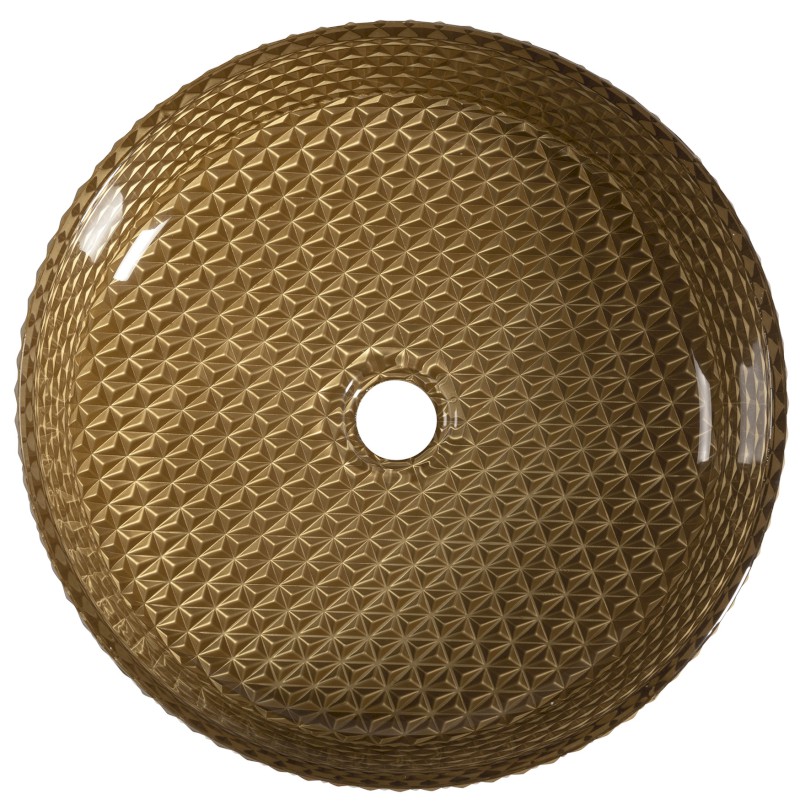 MARAGUA skleněné gravírované umyvadlo na desku Ø 39,5cm, zlatá TY214Z