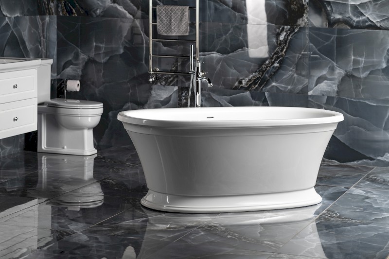 VELIA volně stojící vana litý mramor 167x83x62,5cm, bílá 92230