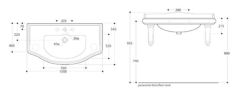 RETRO keramická konzole pro umyvadlo 105001, 1 ks, černá mat 107931